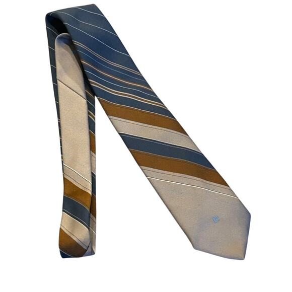 Vintage 70’s PIERRE CARDIN Brown/Blue Stripe/Embroidered Logo 100% Polyester Tie - Picture 1 of 4